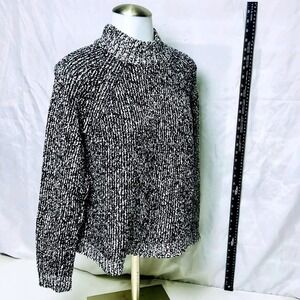 Eileen Fisher~Mock‎ Neck Sweater~100% Organic Cotton Black/White Knit~Women's XS